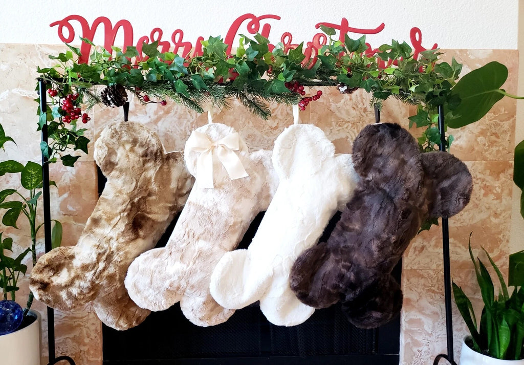 Ivory Fur Dog Stockings - happy claude