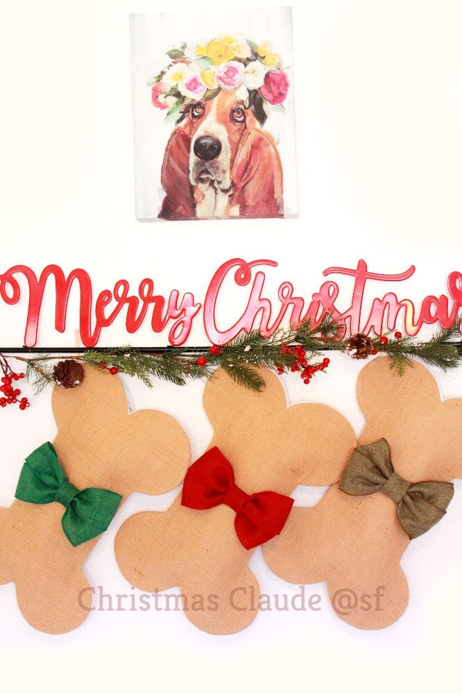 Burlap Dog Stockings With Bows - happy claude