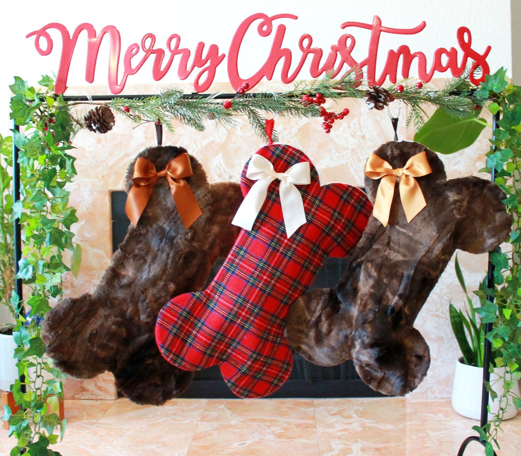 Red Wool Dog Stocking - happy claude