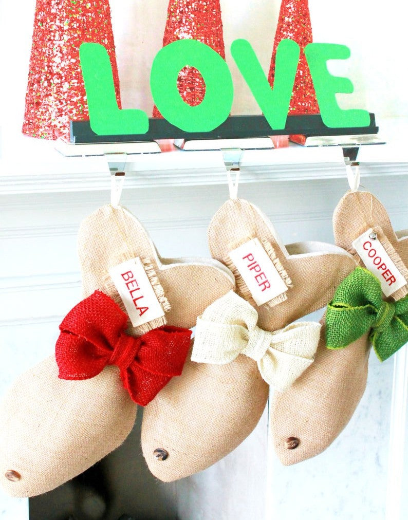 Personalized Cat Burlap Christmas Stocking – Handmade Holiday Pet Stocking - happy claude