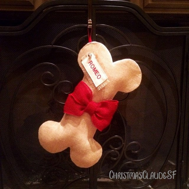 Burlap Dog Stockings With Bows - happy claude
