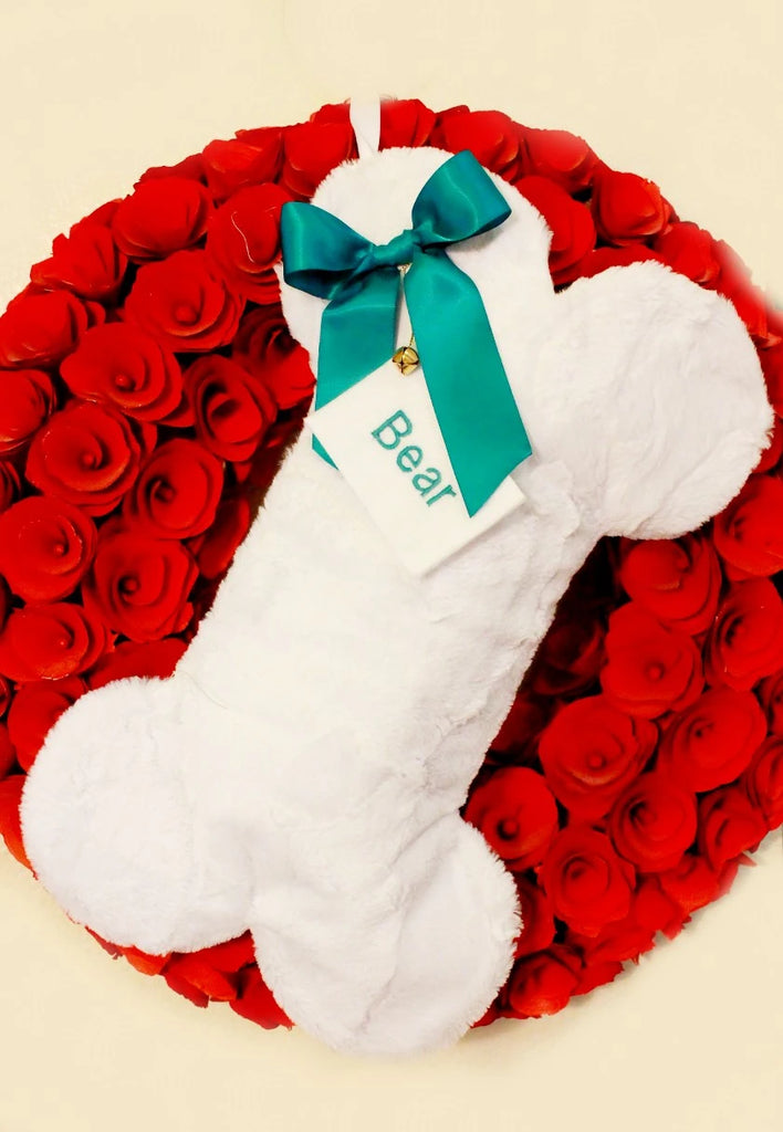 Ivory Fur Dog Stockings - happy claude