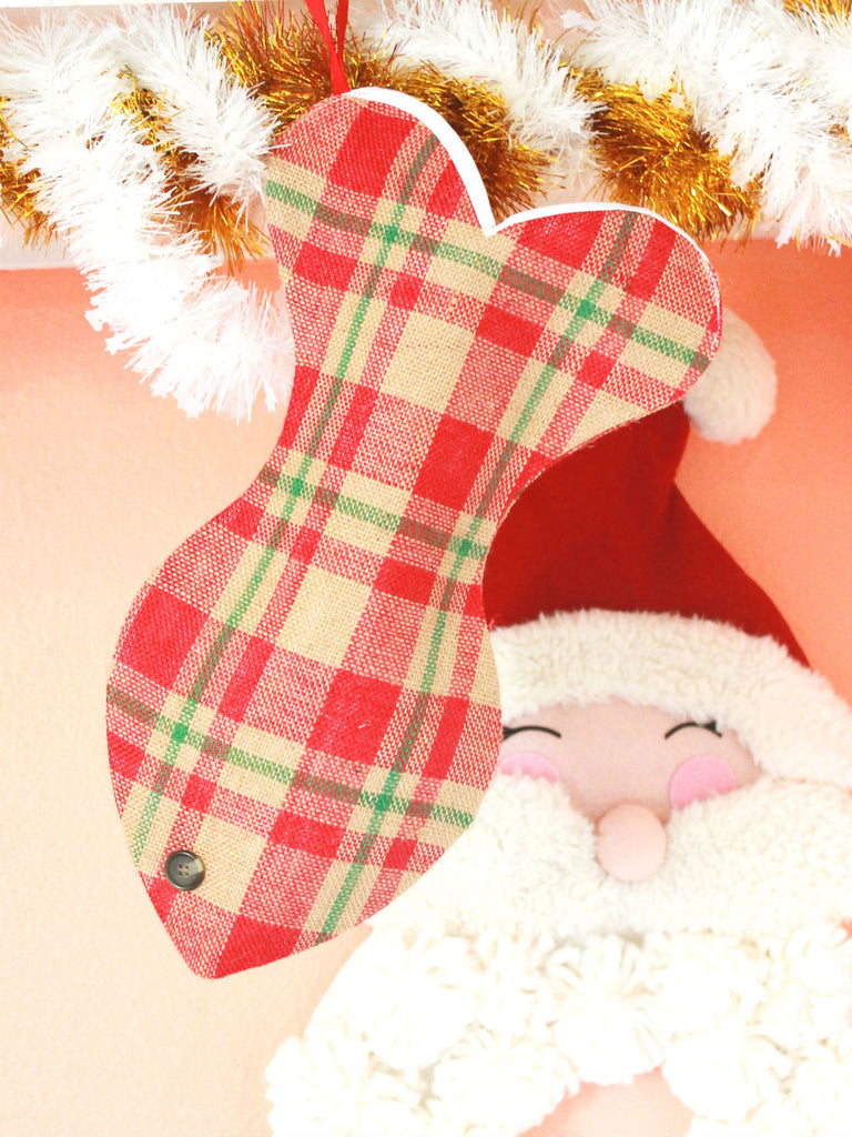 Plaid Christmas Stocking - happy claude