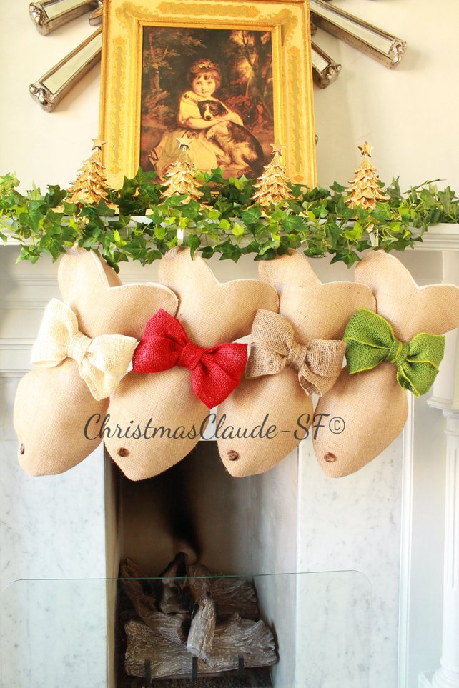 Burlap Christmas Stockings for Cats - happy claude