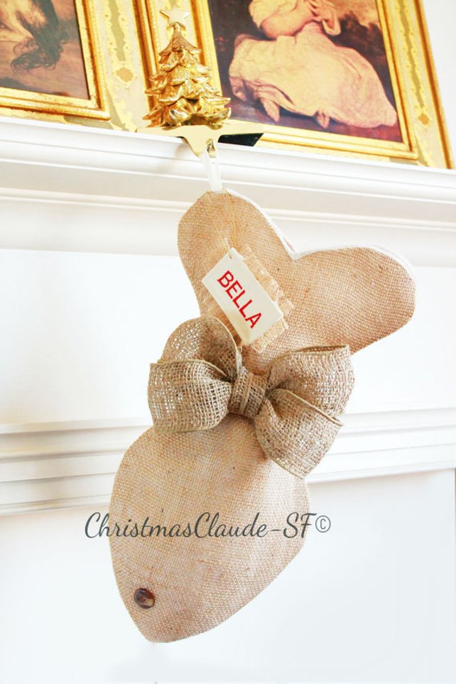 Burlap Christmas Stockings for Cats - happy claude